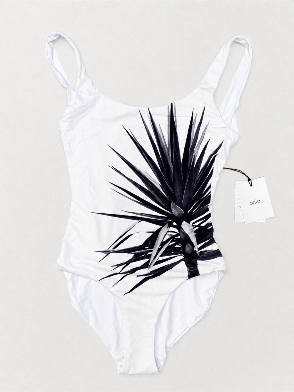 NWT Onia Kelly One Piece Swimsuit White/Black Palm Shadow Size S